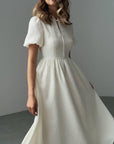 Elegant Short Sleeve Midi White Dress.