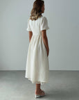 Elegant Short Sleeve Midi White Dress.