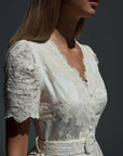 Elegant Lace Embroidered Short Sleeve Mini Dress.