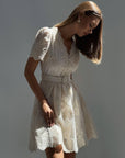 Elegant Lace Embroidered Short Sleeve Mini Dress.