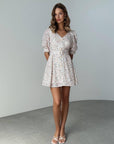 Elegant Floral Print V-Neck Mini Dress.