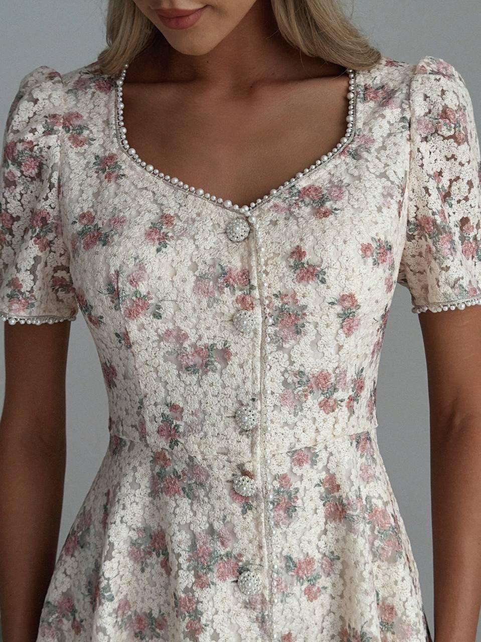 Vintage Floral Lace Mini Dress.