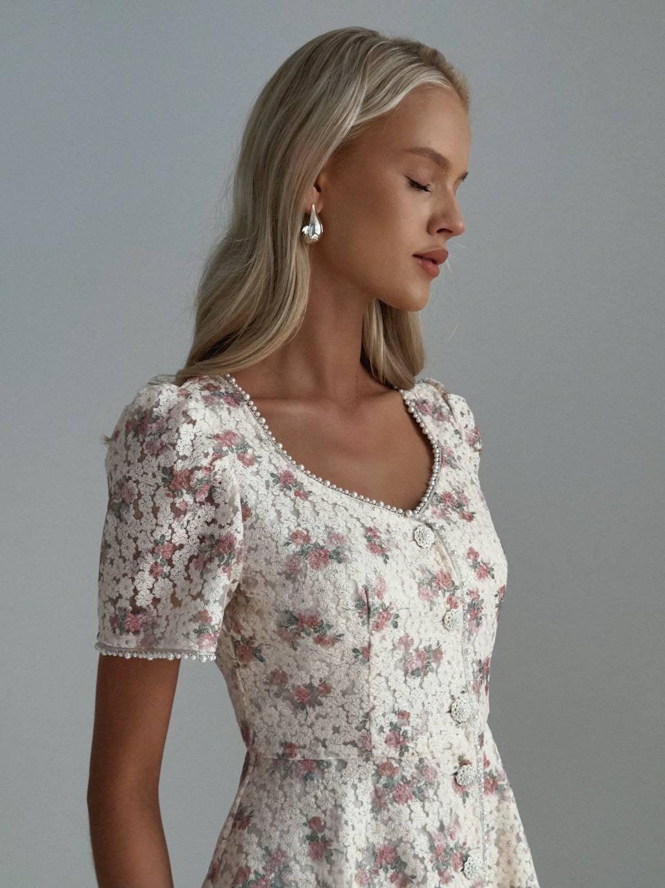 Vintage Floral Lace Mini Dress.