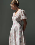 Elegant Pink Floral Midi Dress.