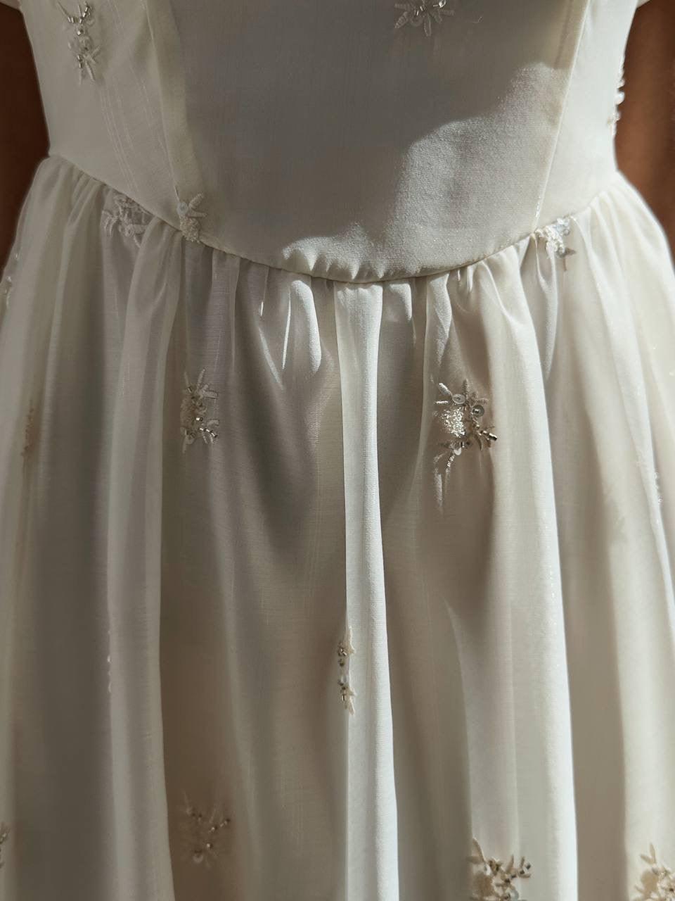 Elegant Embroidered White Midi Dress.