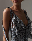 Elegant Gray Leopard Print Maxi Dress.