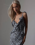 Elegant Gray Leopard Print Maxi Dress.