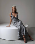 Elegant Gray Leopard Print Maxi Dress.