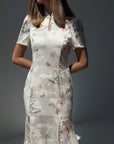 Elegant White Floral Print Dress - GodBlessDress