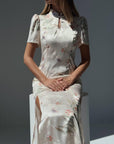 Elegant White Floral Print Dress - GodBlessDress