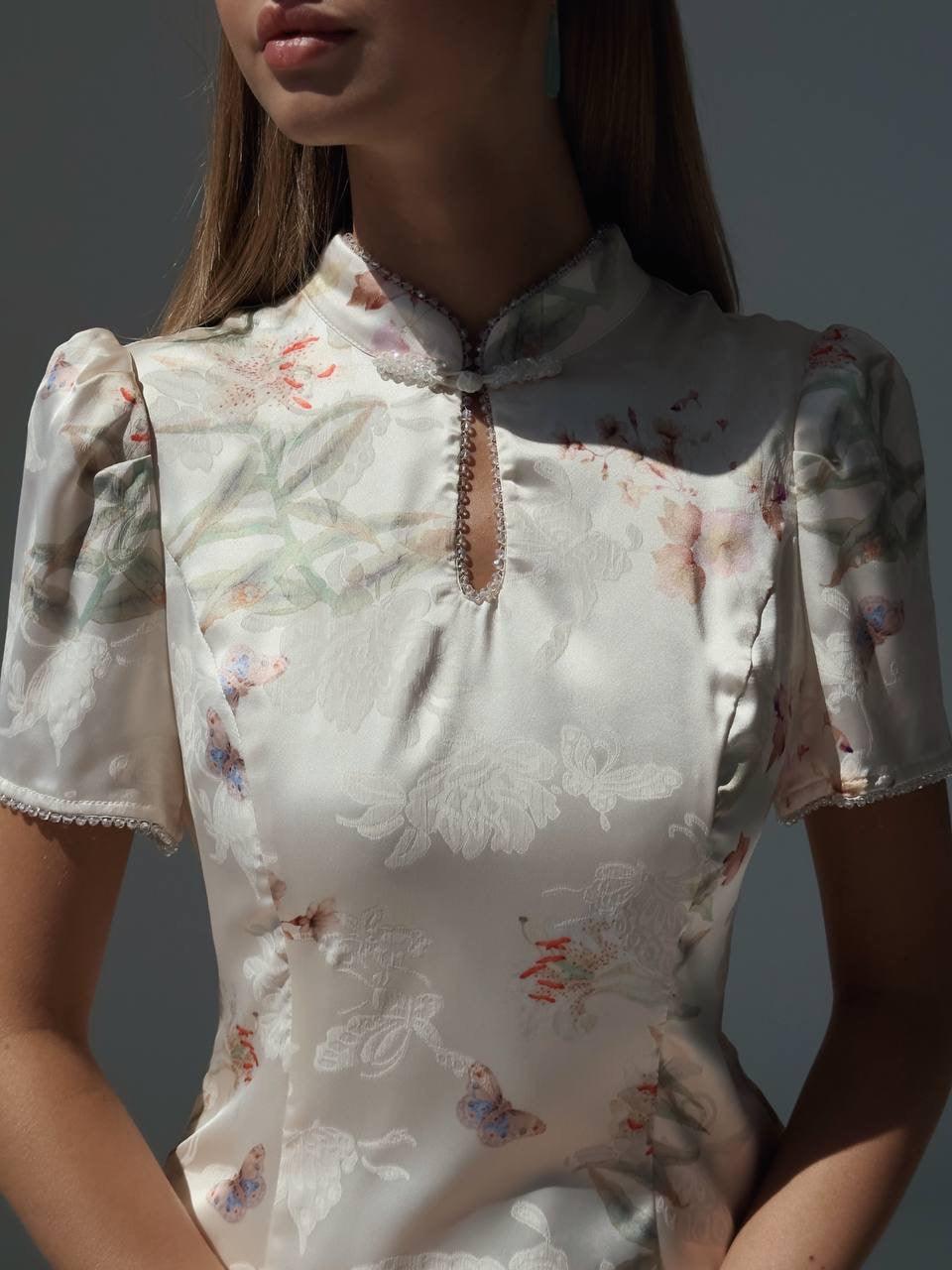 Elegant White Floral Print Dress - GodBlessDress