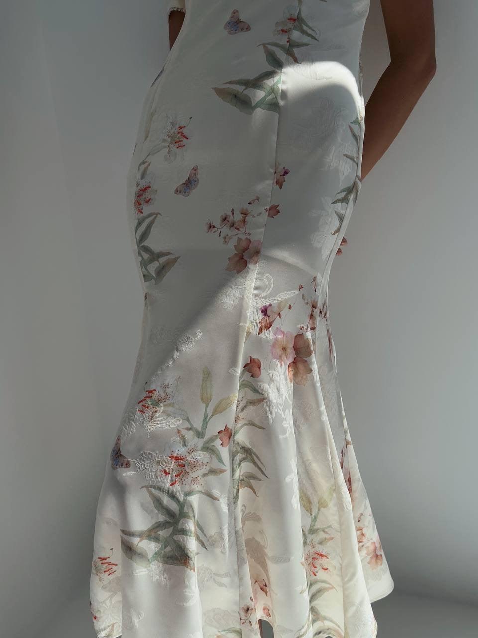 Elegant White Floral Print Dress - GodBlessDress