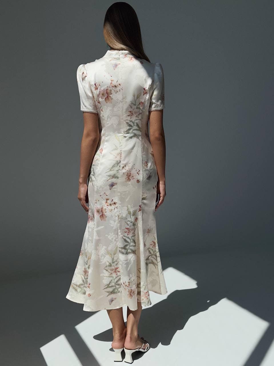 Elegant White Floral Print Dress - GodBlessDress