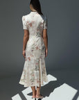 Elegant White Floral Print Dress - GodBlessDress