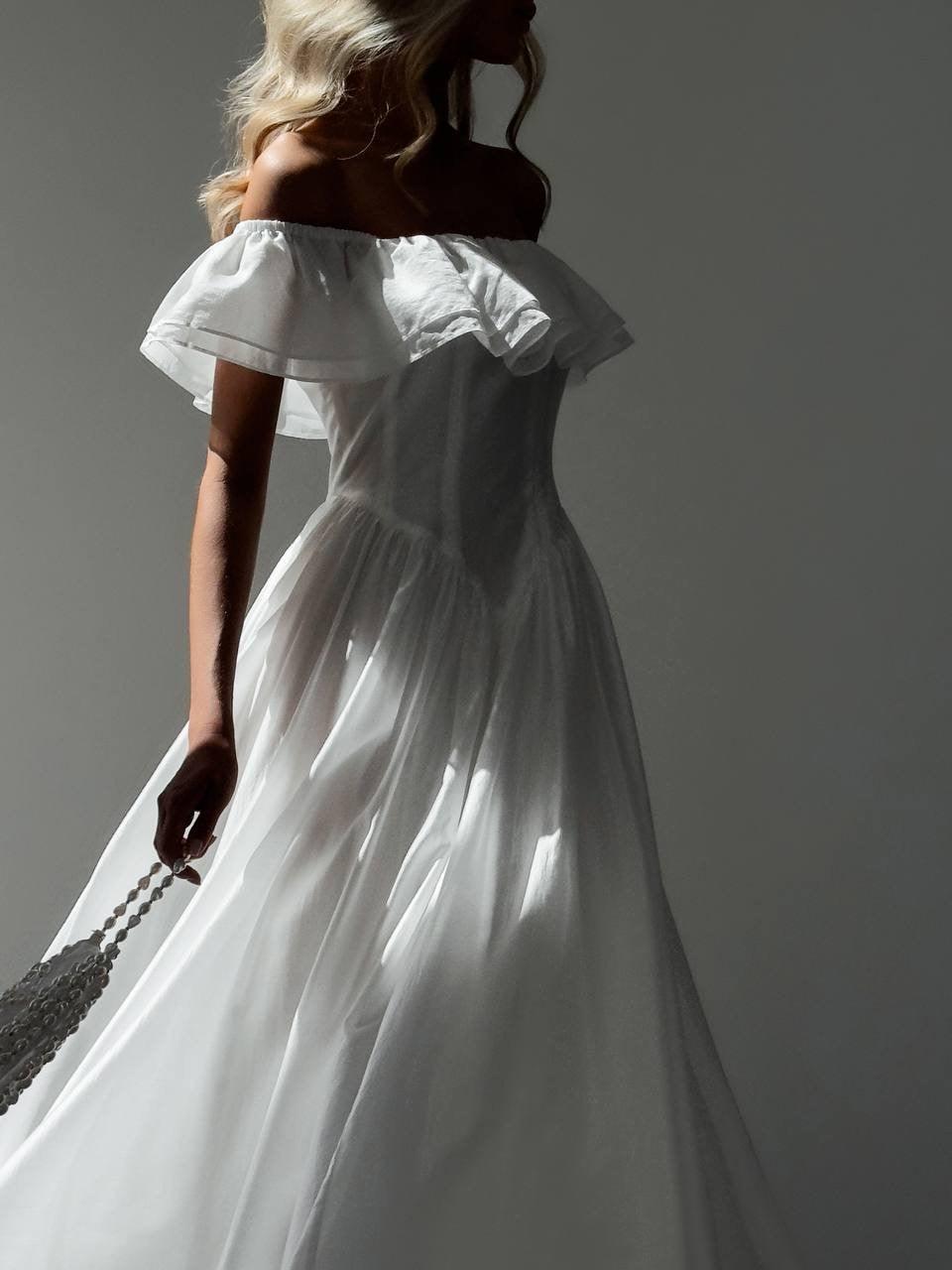 Elegant Off-Shoulder White Dress - GodBlessDress