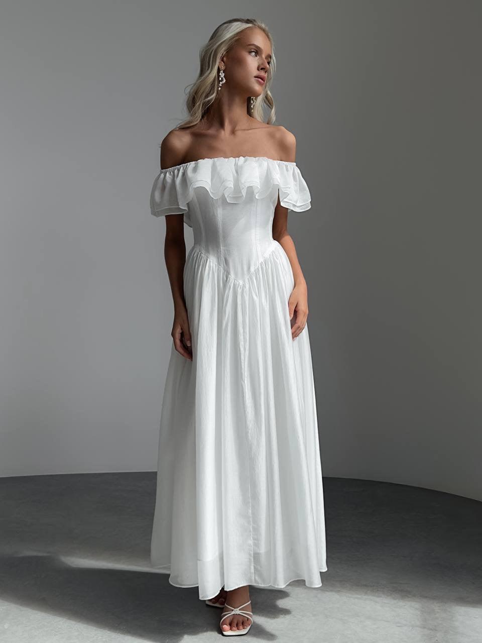 Elegant Off-Shoulder White Dress - GodBlessDress