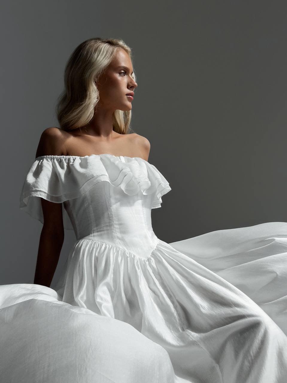 Elegant Off-Shoulder White Dress - GodBlessDress