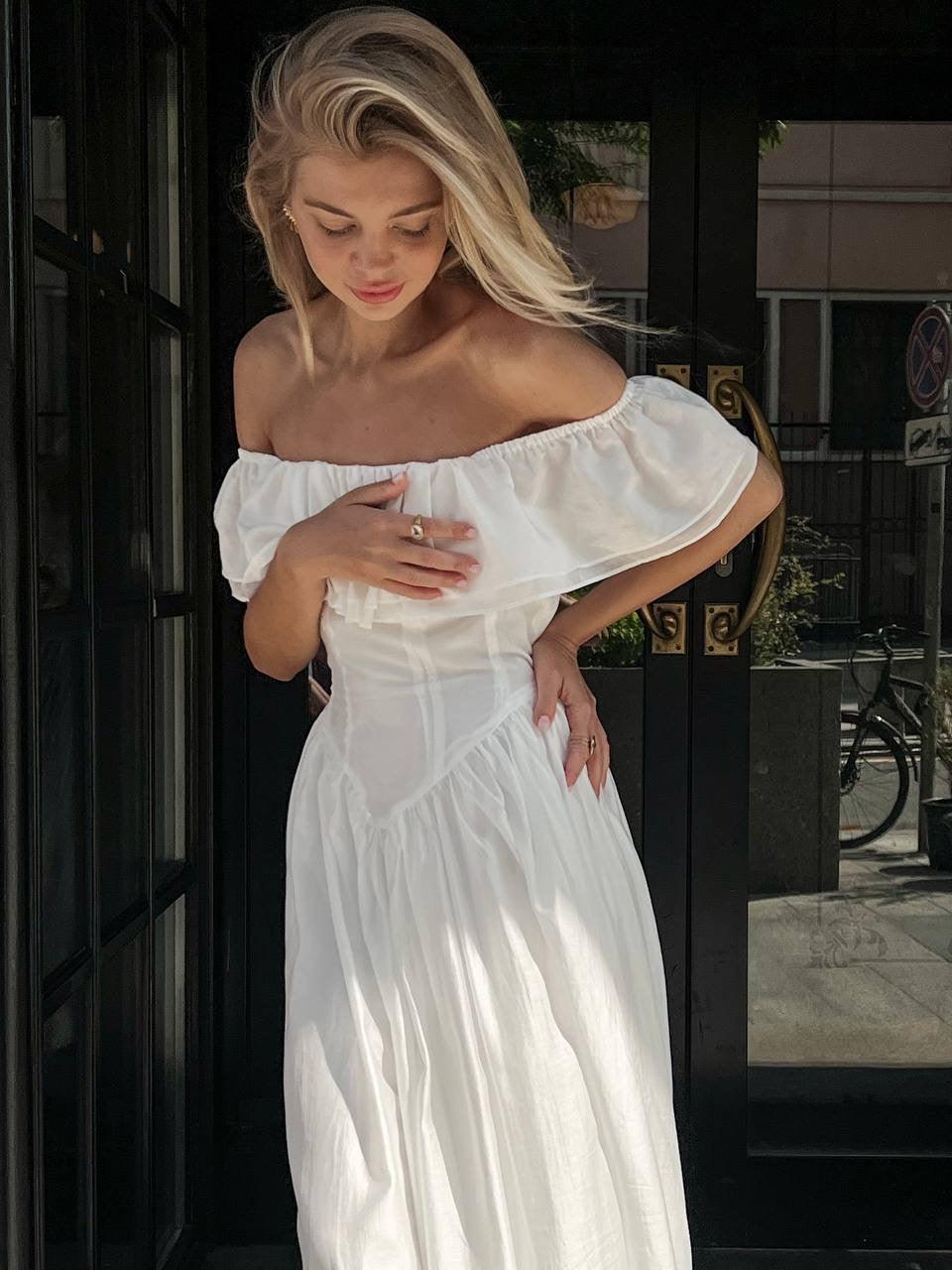 Elegant Off-Shoulder White Dress - GodBlessDress