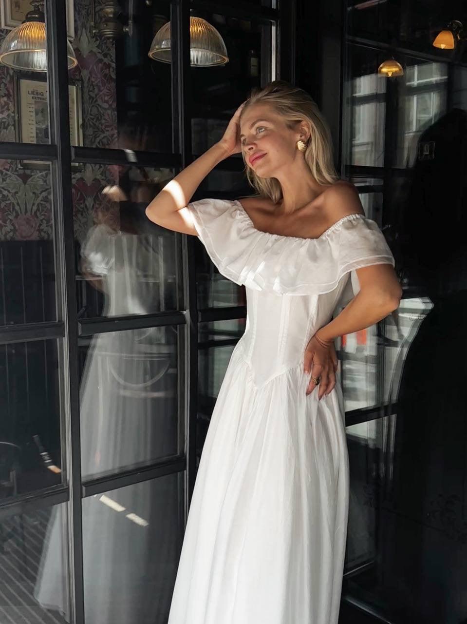 Elegant Off-Shoulder White Dress - GodBlessDress