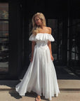 Elegant Off-Shoulder White Dress - GodBlessDress