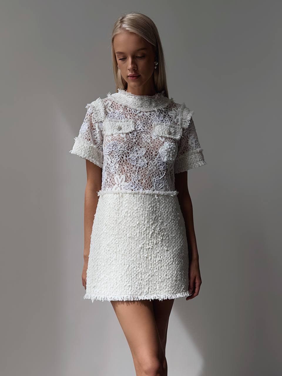 Elegant White Lace Mini Dress - GodBlessDress