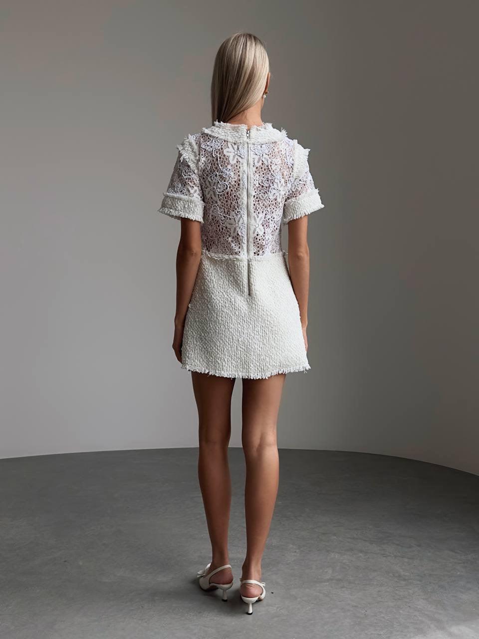 Elegant White Lace Mini Dress - GodBlessDress