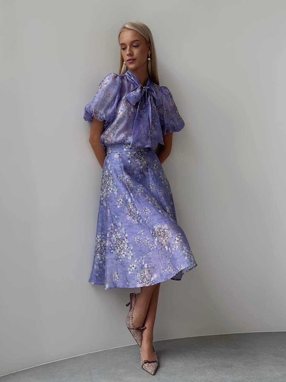 Elegant Purple Floral Midi Suit - GodBlessDress