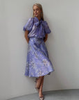 Elegant Purple Floral Midi Suit - GodBlessDress