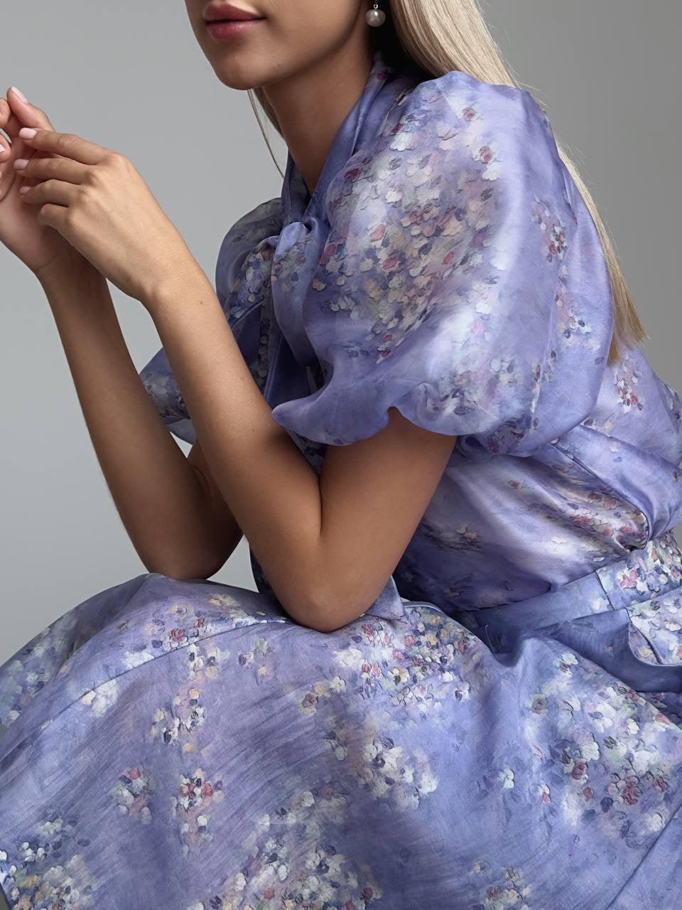 Elegant Purple Floral Midi Suit - GodBlessDress