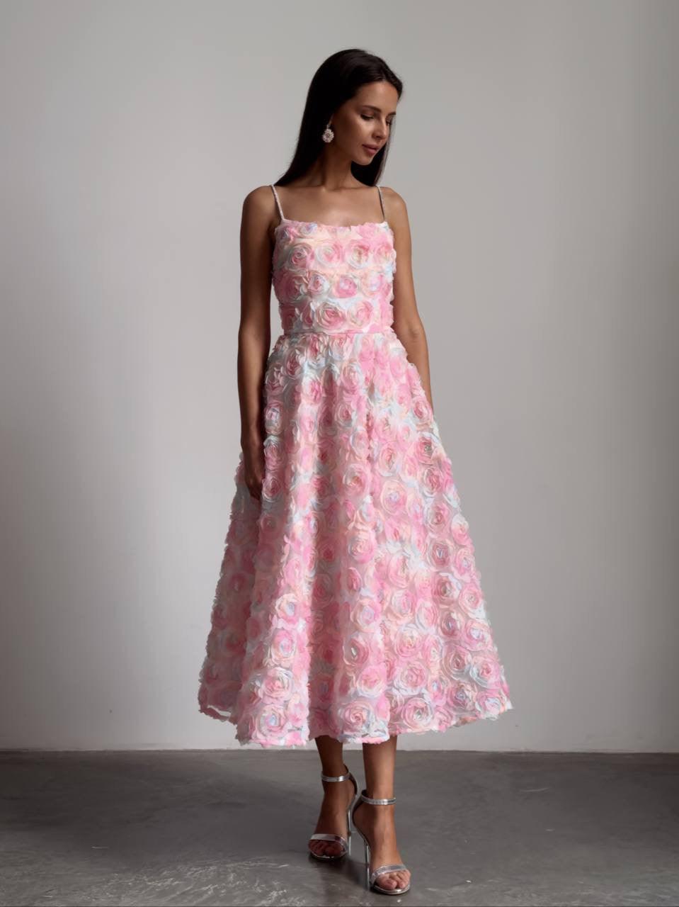 Elegant Floral Midi Pink Dress - GodBlessDress