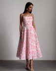 Elegant Floral Midi Pink Dress - GodBlessDress