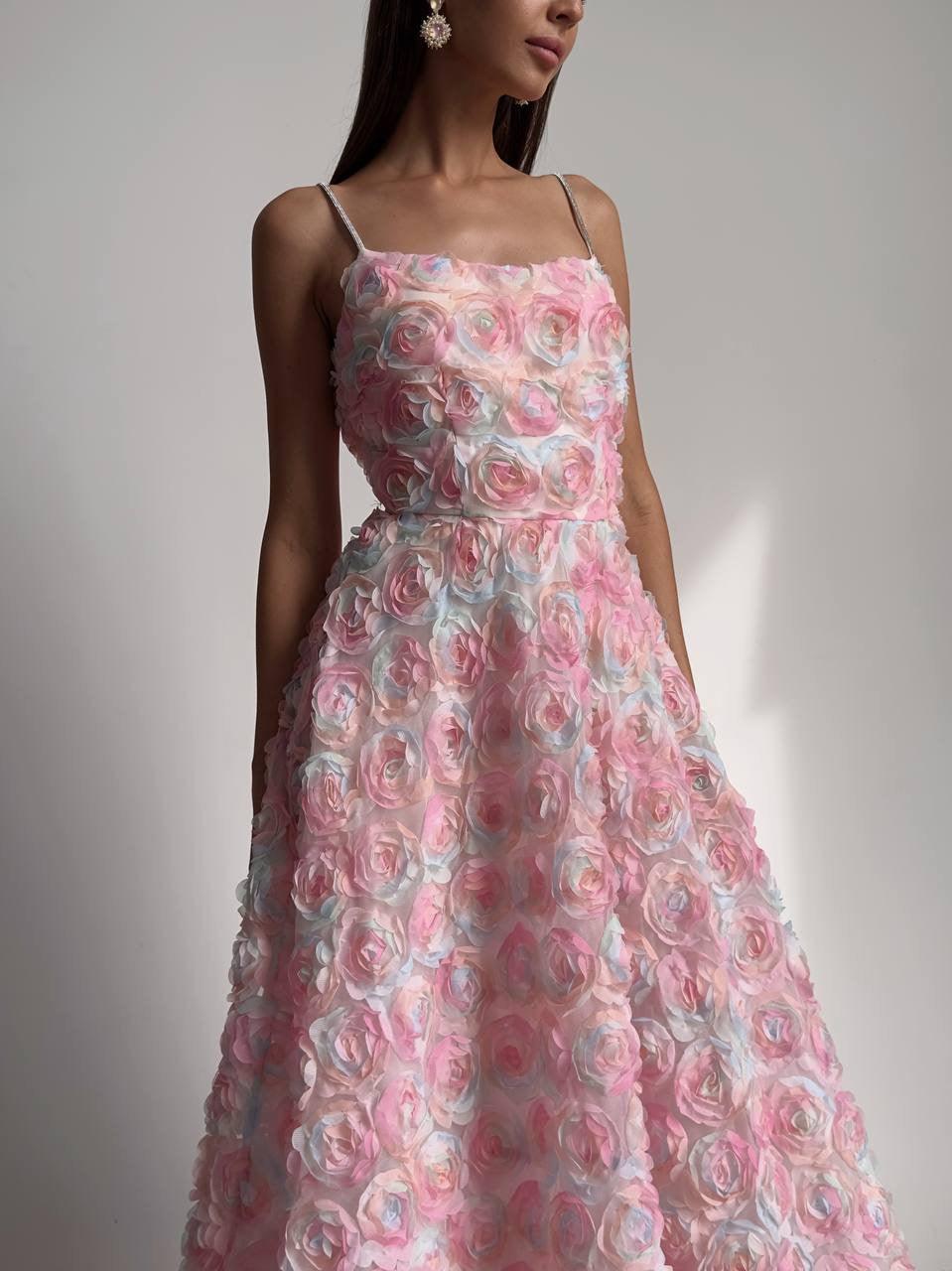 Elegant Floral Midi Pink Dress - GodBlessDress