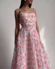 Elegant Floral Midi Pink Dress - GodBlessDress