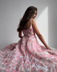 Elegant Floral Midi Pink Dress - GodBlessDress