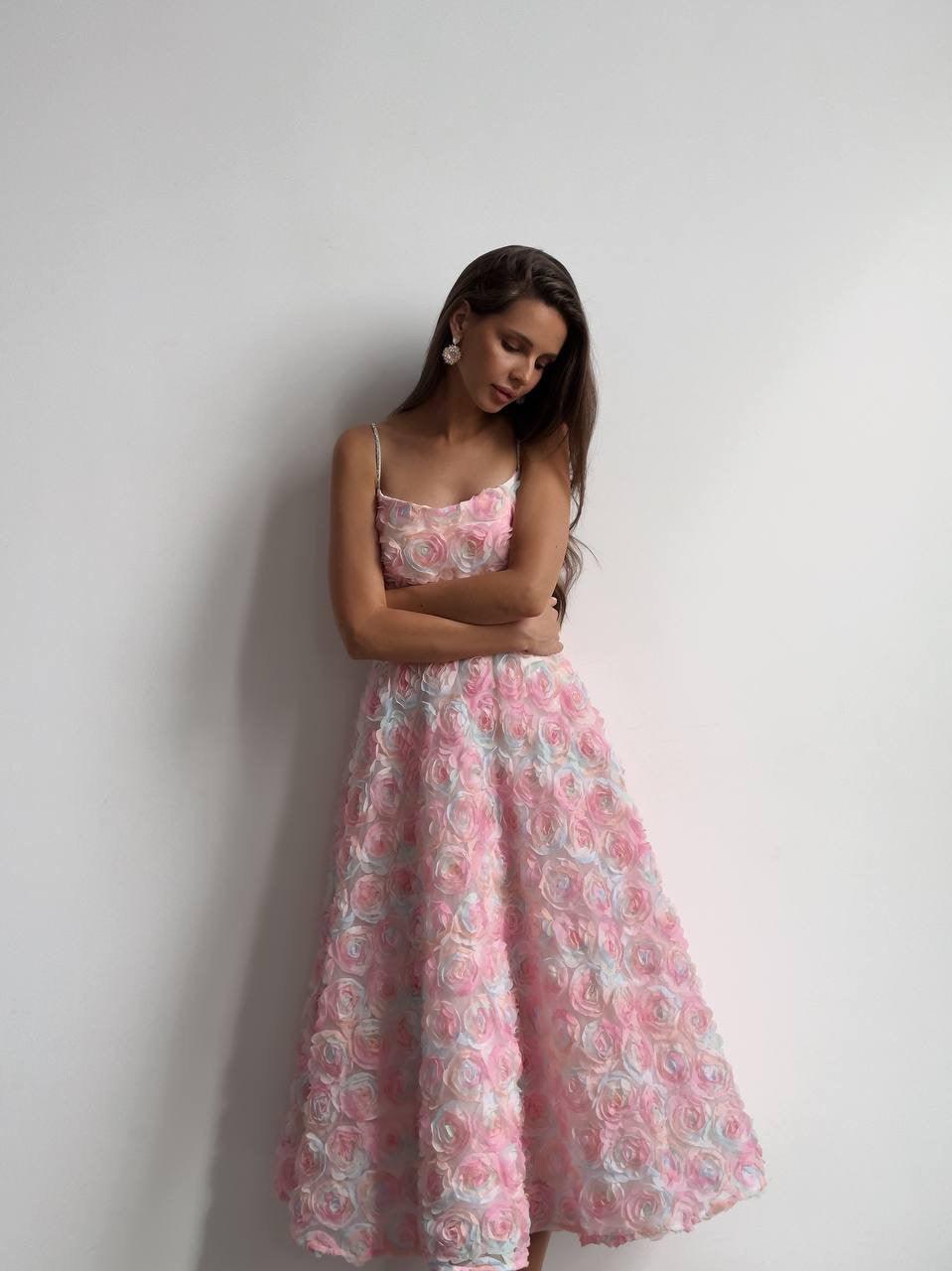 Elegant Floral Midi Pink Dress - GodBlessDress