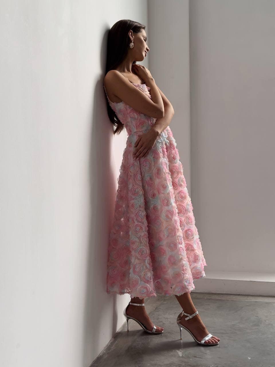 Elegant Floral Midi Pink Dress - GodBlessDress