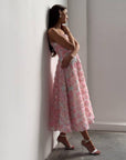 Elegant Floral Midi Pink Dress - GodBlessDress