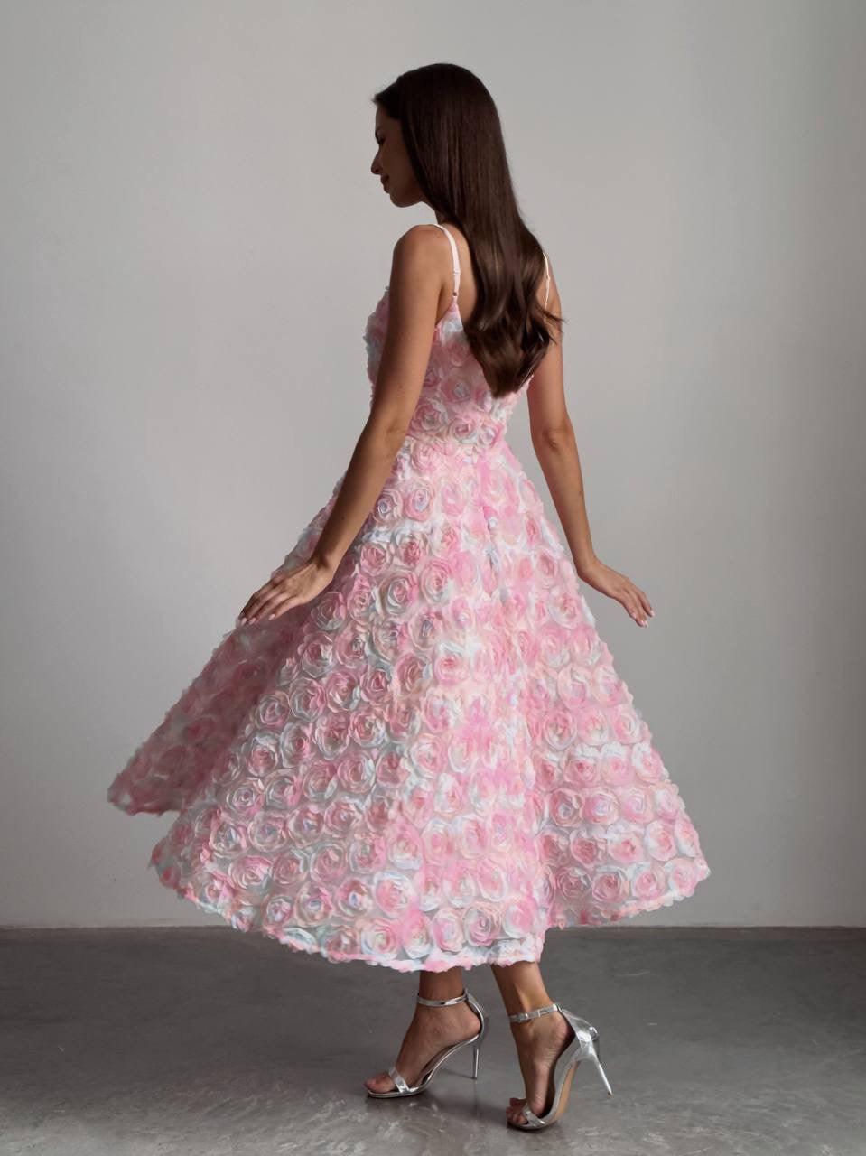 Elegant Floral Midi Pink Dress - GodBlessDress