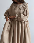 Beige Midi Dress with Lace Collar - GodBlessDress