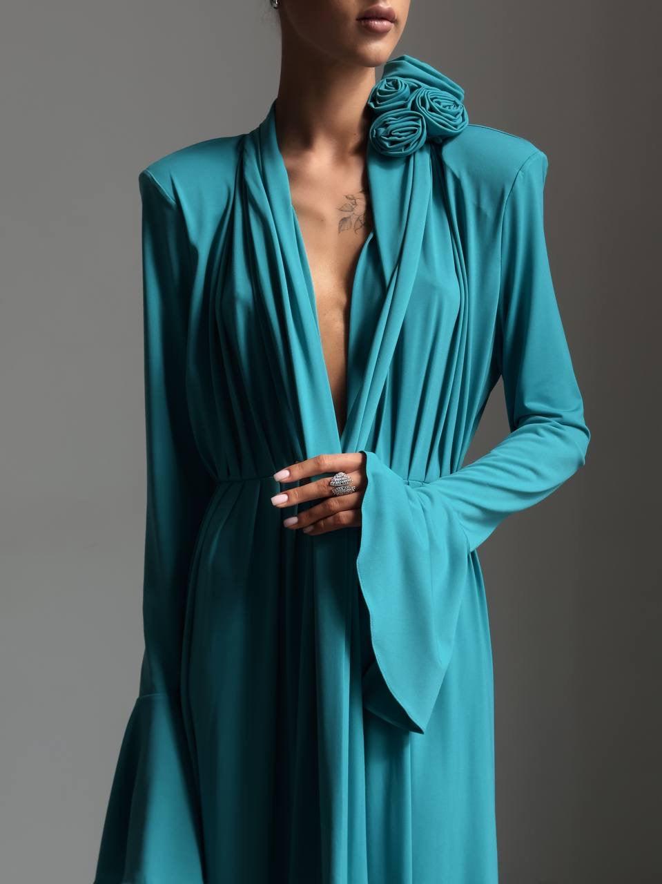 Elegant Turquoise Maxi Dress - GodBlessDress