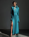 Elegant Turquoise Maxi Dress - GodBlessDress