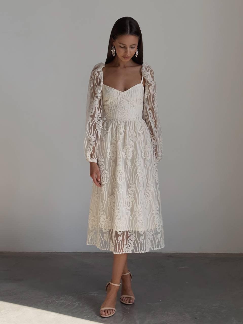 Elegant Stylish Lace Midi Dress - GodBlessDress