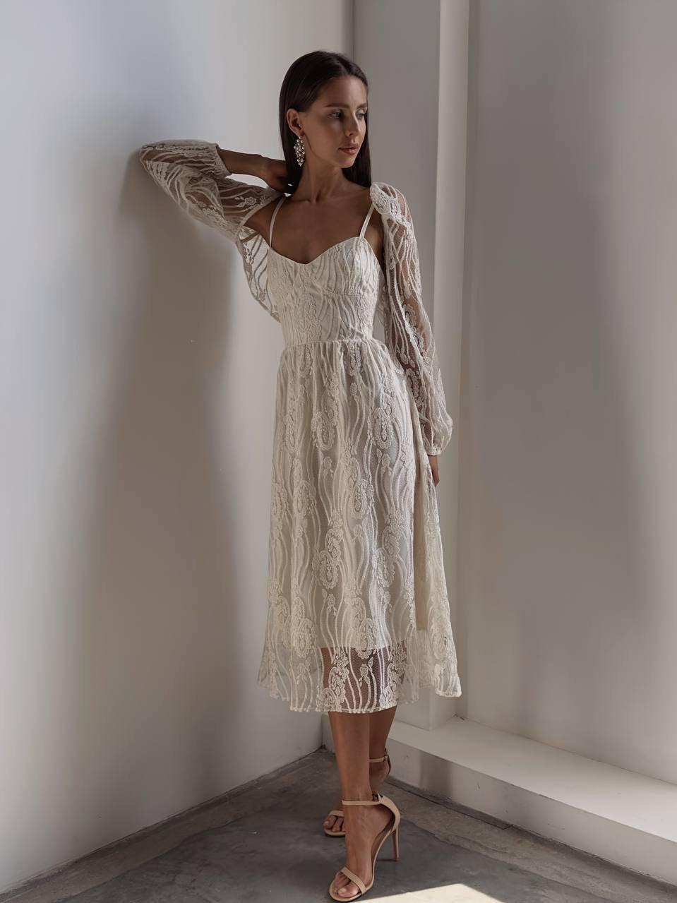 Elegant Stylish Lace Midi Dress - GodBlessDress