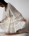 Elegant Ruffled White Mini Dress - GodBlessDress