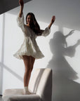 Elegant Ruffled White Mini Dress - GodBlessDress