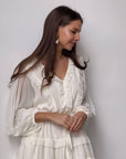 Elegant Ruffled White Mini Dress - GodBlessDress