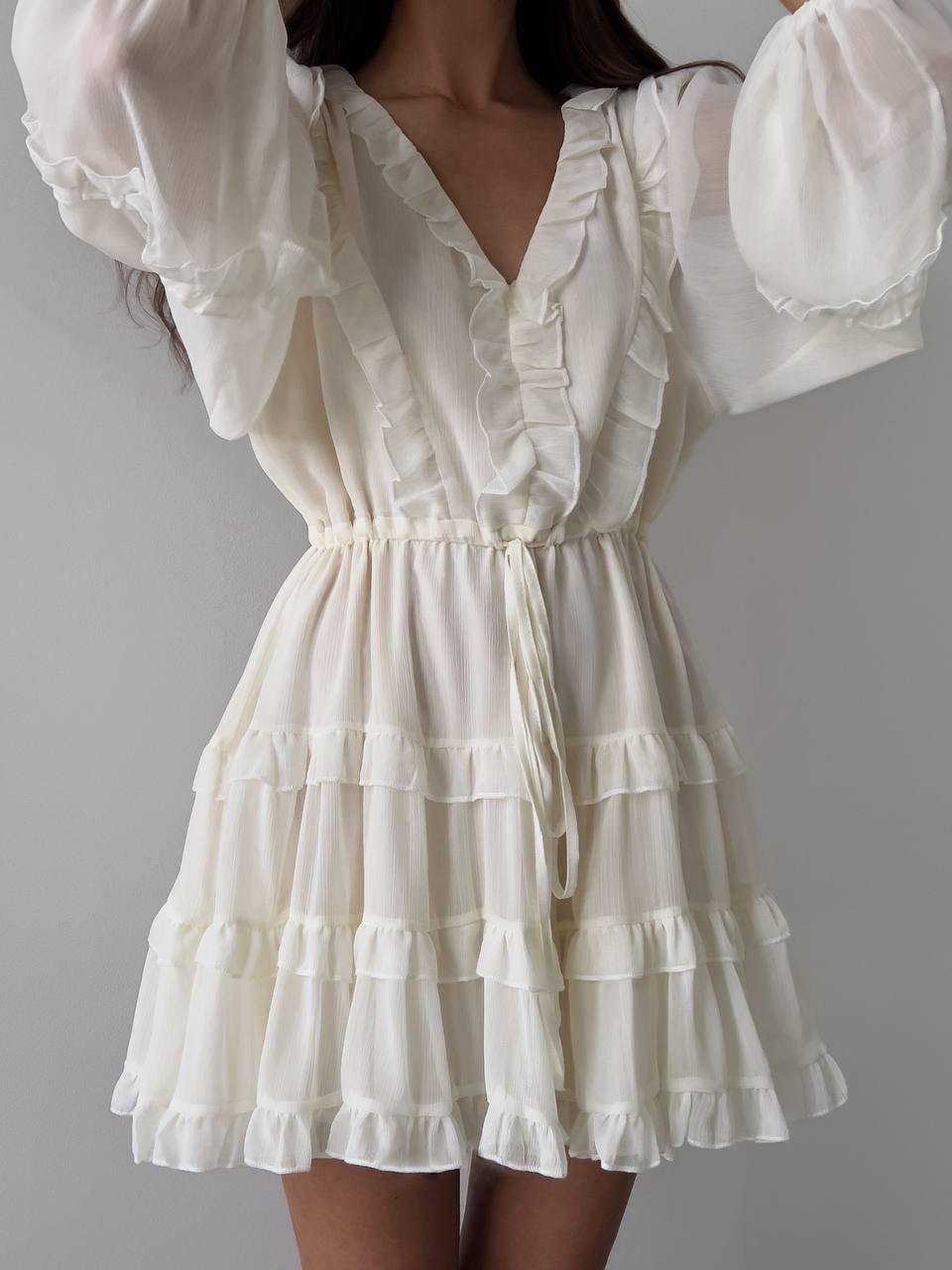 Elegant Ruffled White Mini Dress - GodBlessDress