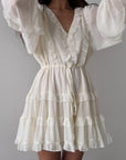 Elegant Ruffled White Mini Dress - GodBlessDress