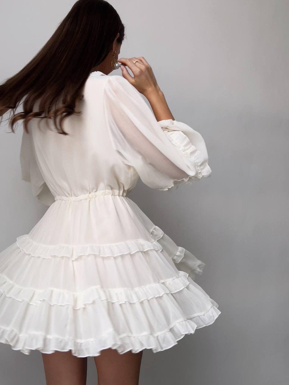 Elegant Ruffled White Mini Dress - GodBlessDress