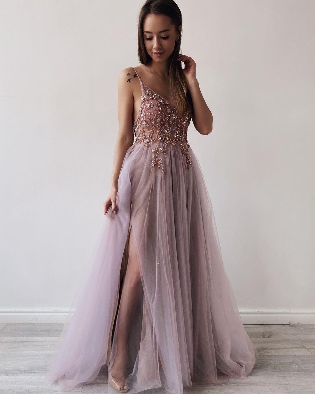 Elegant Embellished Tulle Evening Gown - GodBlessDress